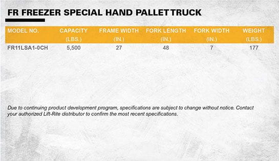 lift-rite freezer galvanized pallet truck dimensions