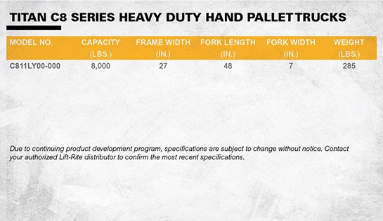 Lift Rite heavy duty pallet jack dimensions