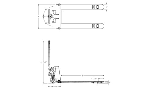 pallet jack dimensions, 4-way entry pallet jack